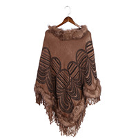 Poncho en cachemire à col en fourrure, noir et rouge, best-seller 2022, en laine et fausse fourrure de renard, pour femmes, adultes, châles d'hiver en jacquard
