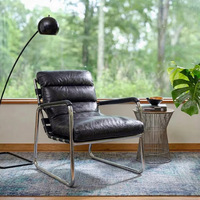 Fauteuil inclinable vintage moderne de style nordique en cuir noir, chaise d'appoint pour salon, chaise longue à structure métallique, mobilier de maison