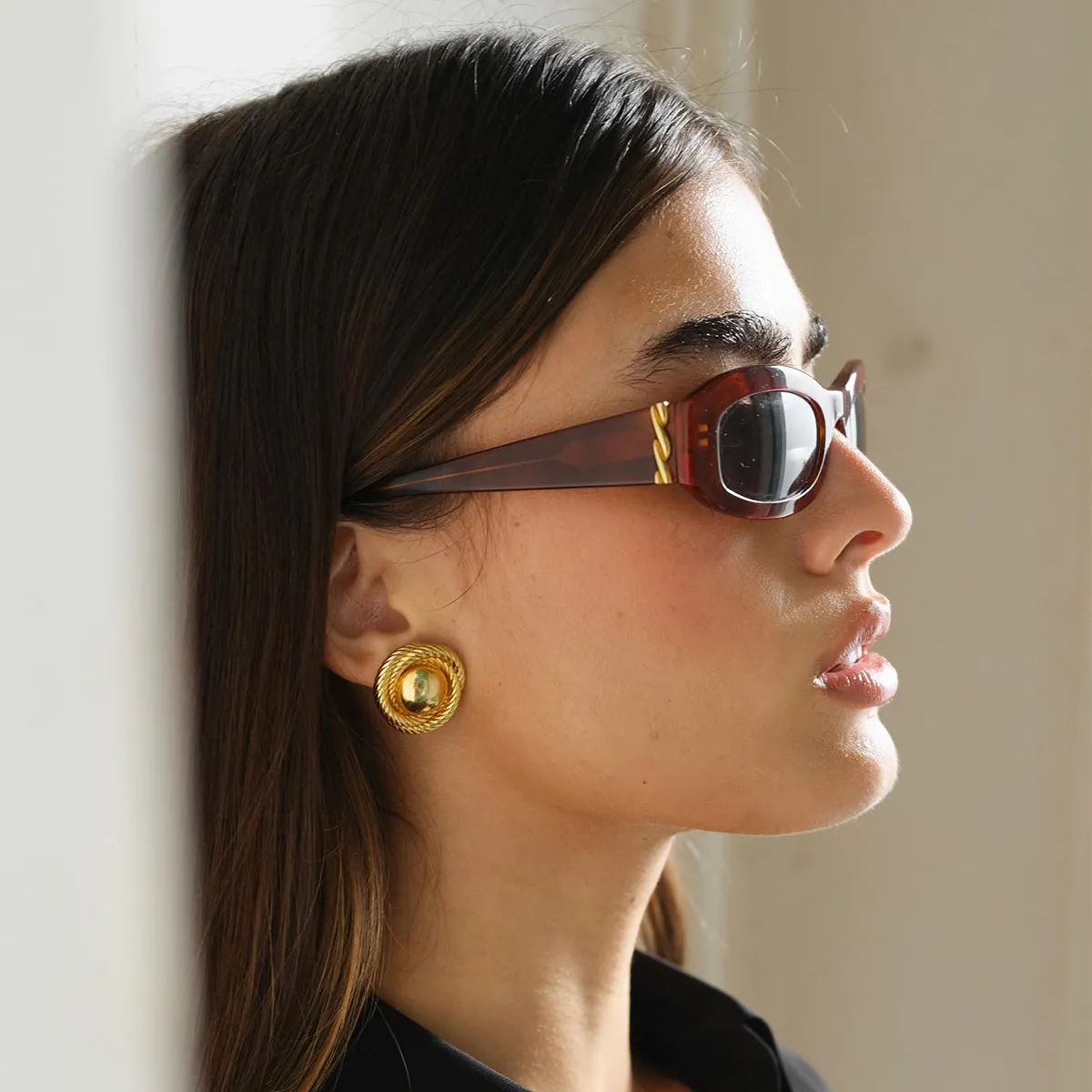 Hypoallergene Mode 18K Gold plattiert Edelstahl minimalistisch einfach hochglanz poliert Seil Textur Ohrringe Damenschmuck