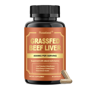 Rosebest Vente en Gros OEM Marque Privée HALAL Capsules <span class=keywords><strong>de</strong></span> Foie <span class=keywords><strong>de</strong></span> Bœuf Nourri <span class=keywords><strong>à</strong></span> l'Herbe 4500mg Supplément <span class=keywords><strong>de</strong></span> Foie Bovin Élevé en Pâturage pour Femmes - Product Image 1