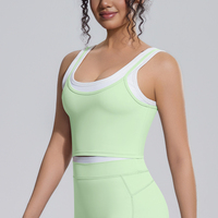 Dames Contrast Dubbellaagse Cropped Tanktop 80% Nylon 20% Spandex U-hals Mouwloos Yoga Fitness Camisole