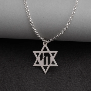 Collier pendentif pour homme en acier inoxydable, fait main, poli miroir, avec motif <span class=keywords><strong>Chai</strong></span> et Étoile de David, cadeau juif - Product Image 3