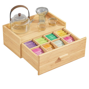 Bamboo Desktop Drawer Storage <b>Box</b> 18L Rectangular Organizer For Tea Bags Cosmetics <b>Makeup</b> Office Desk Living Room Bedroom Study - Product Image 1