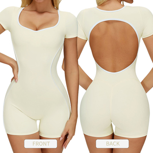 ELT2501 <span class=keywords><strong>Tuta</strong></span> Intera da Donna con Scollo Rotondo e Maniche Corte, Schiena Scoperta, Aderente per Fitness e Allenamento, Design Bicolore - Product Image 6