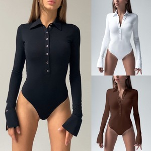 ชุดบอดี้สูทคอปกโปโล แขนยาว ดีไซน์ผ่าข้าง สีพื้น ใส่สบาย เหมาะสำหรับฤดูใบไม้ผลิและฤดูใบไม้ร่วง - Product Image 6