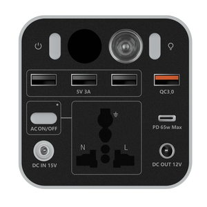 มีสินค้าในสต็อก สถานีไฟฟ้าพกพาแบบลิเธียมไอออน 155.4Wh 180W คลื่นไซน์ดัดแปลง พร้อมระบบชาร์จพลังงานแสงอาทิตย์สำหรับรถยนต์ MPPT และไฟฉาย 3W - Product Image 4