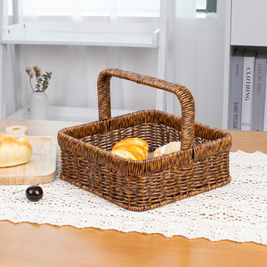 Cestas de ratán rectangulares con asa para almacenamiento de frutas y verduras, pan, aperitivos, uso doméstico, color café, patrón floral - Product Image 2