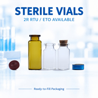 Flacon stérile tubulaire en verre borosilicate ambré 2R avec étiquette personnalisée, à sertir, avec bouchon, pour l'emballage de liquides