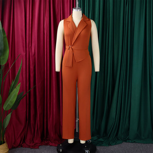 C8653 Ultimo Design <span class=keywords><strong>Tuta</strong></span> Estiva da Donna <span class=keywords><strong>Elegante</strong></span> Monocolore Senza Maniche con Colletto e Lacci, Jumpsuit a Gamba Larga per Donne - Product Image 5