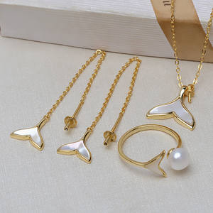 S925 Silver Fish Tail DIY Accessory for Rest Your Life <b>Necklace</b> <b>Earring</b> & Ring <b>Set</b> 5-7 <b>Pearl</b> Hollow Holder Fashion Jewelry 3218 - Product Image 1