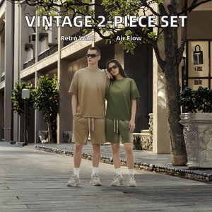 Conjunto de 2 piezas de camiseta y pantalón corto de punto transpirable vintage al por mayor, estilo retro lavado, holgado e informal para hombre, ideal para verano. - Product Image 2