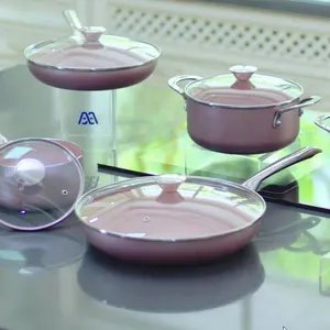 Kit d'ustensiles de cuisine en silicone avec Casseroles antiadhésives, Casseroles et poêles à frire, aluminium écologique et coloré, poignée creuse, toutes saisons, Ss201