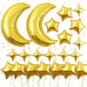 Ensemble de ballons en feuille d'aluminium Or Argent Lune Étoile, ballons en latex à cinq et quatre branches, fournitures pour fête prénatale et anniversaire - Product Image 3
