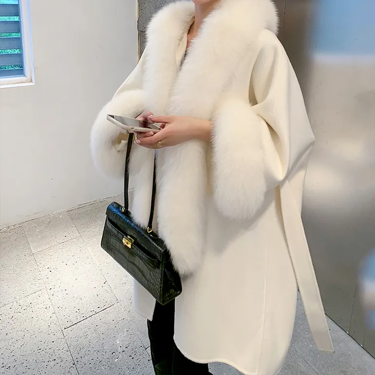 Xu Hướng Mới Slim Fit Dài Cashmere Coat Bán Buôn Tùy Chỉnh Mùa Đông Phụ Nữ Thời Trang Len Cardigan Với Fur