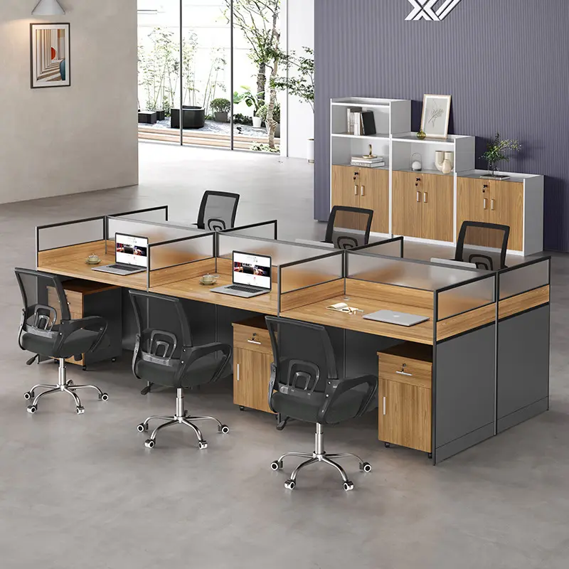 โต๊ะทำงาน4คนแบบแยกส่วนพื้นที่เปิดโล่งที่ทันสมัยออกแบบเฟอร์นิเจอร์โต๊ะทำงานแบบ4คน