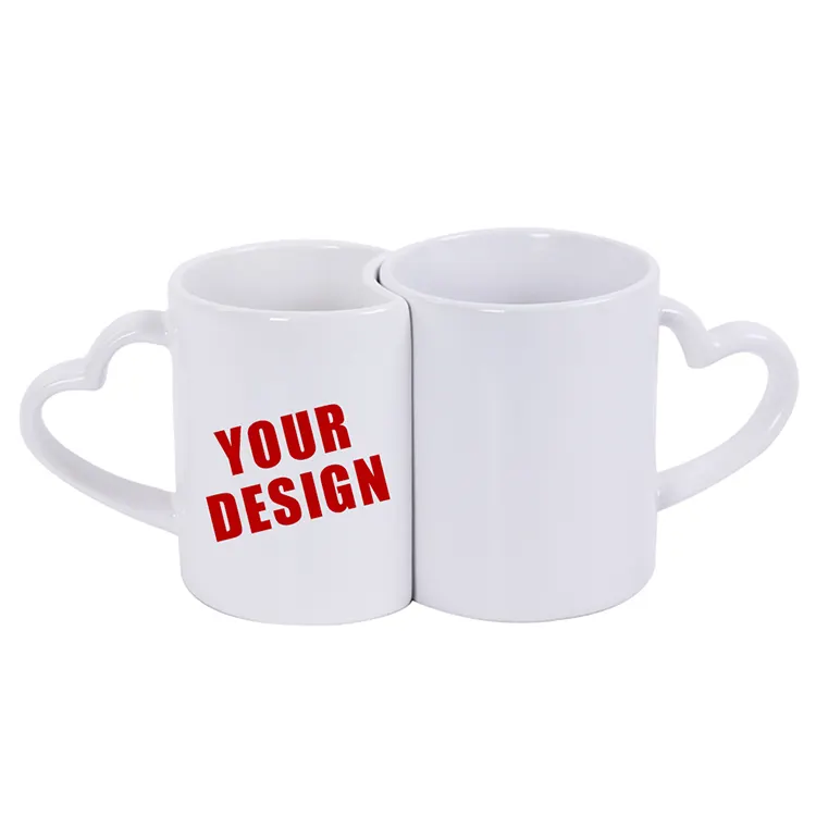 Sublimation Keramik Kaffee Paar Tasse Großhandel Tasse leer weiß beschichtet 11oz Liebhaber Tasse mit Herz griff