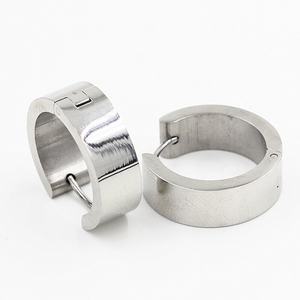 Boucles d'oreilles créoles rondes, lisses et brillantes, pour hommes et femmes, en or et en acier - Product Image 5