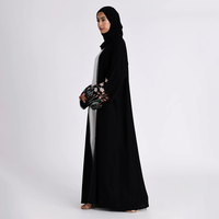 Collection Ramadan Aïd : Kimono Abaya Premium Brodé Décontracté Respirant à Manches Ouvertes, Noir Personnalisé avec Hijab Assorti Inclus