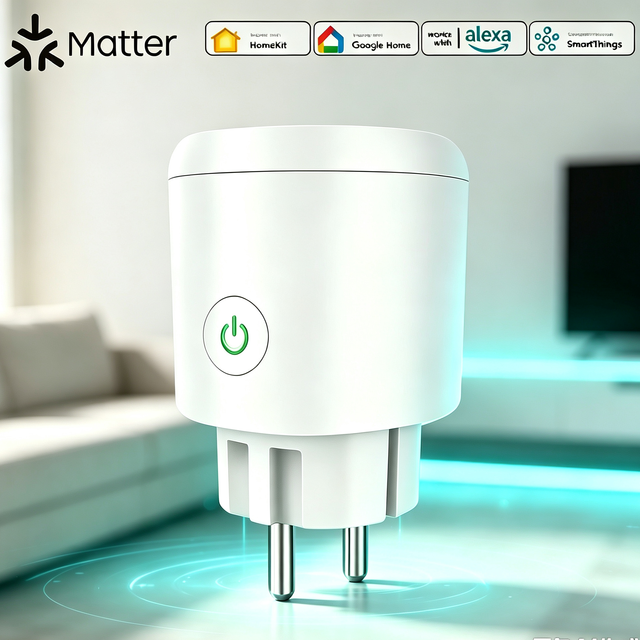 Matter Smart Plug EU WiFi 16A 3520W with Energy Monitoring for Alexa Google Home Voice Local Control No APP
