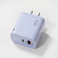 Pengisi Daya GaN 45W A+C Dual Port Pengisian Cepat Lampu LED Warna Macaron PD QC3.0 Adaptor Pengisi Daya Dinding Universal untuk Ponsel Laptop