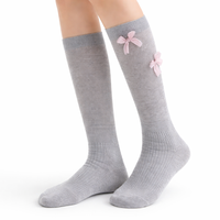 Chaussettes hautes côtelées 100 % coton pour femme, avec nœud, respirantes et séchage rapide, idéales pour l'uniforme scolaire et le quotidien