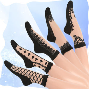 <span class=keywords><strong>Chaussettes</strong></span> ras du cou pour femmes Jingwen OEM, motif floral rétro, transparentes, décontractées, usage quotidien, logo personnalisé, motifs unis et transparents - Product Image 2