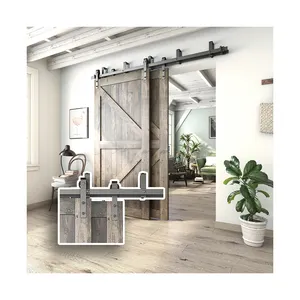 Wholesale Customizable 6.6ft /2m Double Track Bypass Sliding Barn Door Hardware Kit With Bypass Bracket