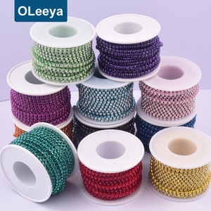 Chaîne de strass colorée Oleeya en gros, 10 yards, avec base et pierres de la même couleur, garniture en strass de verre, chaîne de coupe en cristal - Product Image 2