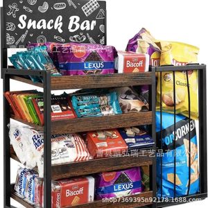 Cross-border <b>desktop</b> wooden snack storage rack, multi-layer iron and wood combination <b>shelf</b>, home leisure wooden snack rack - Product Image 1