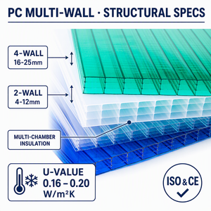 Plaque de <span class=keywords><strong>polycarbonate</strong></span> multicouche transparente de 25 mm avec revêtement UV de 50-100 micromètres, résistante aux charges, pour structure de toit industriel à grande portée - Product Image 6