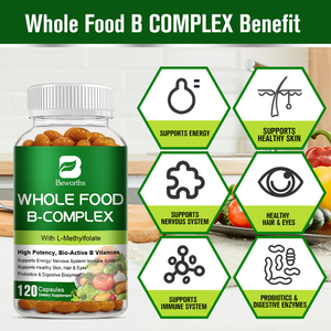 Gélules de Vitamines du Complexe <span class=keywords><strong>B</strong></span> Entières Haute Puissance <span class=keywords><strong>Bio</strong></span>-Actives avec Folate pour l'Énergie, l'Immunité, la Peau et les Cheveux – Marque Privée - Product Image 3