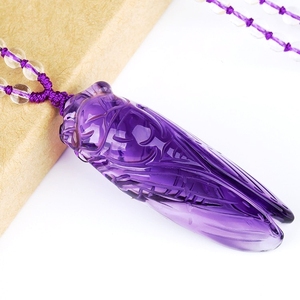 Collier pendentif cigale en améthyste simulée fait main, bijoux en cristal pour la mode féminine - Product Image 3