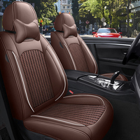 Ensemble de housses de siège de voiture universelles 5 places en cuir et soie glacée, protection intégrale pour l'intérieur de la voiture avec dos antidérapant