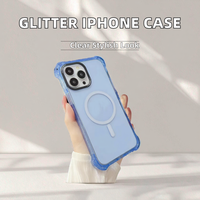 Étuis de téléphone portable de luxe en TPU+PC magnétique avec paillettes pour 16 Pro et étui transparent antichoc avec protection de l'objectif