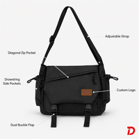 Sac messager sport personnalisé avec rabat à boucle, poche diagonale zippée, compartiment latéral à cordon de serrage, sangle en nylon réglable, OEM ODM