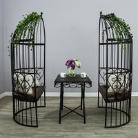 Meubles d'extérieur en fer forgé de style européen Ensemble de chaises de sol en cage à oiseaux semi-circulaires pour la photographie de jardin-Canapé double simple