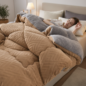 110x150cm 工場直販 厚手 暖かい シェルパ 冬用キルト ラムベルベットキルト ふわふわ掛け布団 冬用ベッドシーツセット - Product Image 1