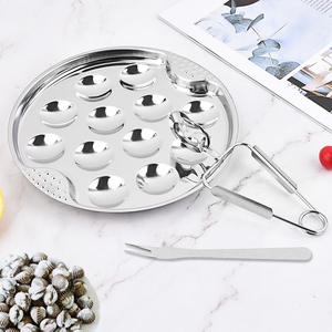 Plat <span class=keywords><strong>à</strong></span> escargots en acier inoxydable Manjia, plats <span class=keywords><strong>à</strong></span> champignons avec pinces et fourchettes <span class=keywords><strong>à</strong></span> escargots, outils pour fruits de mer, ensemble d'outils de service pour escargots français - Product Image 6