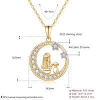 GN39 Collier Pendentif Chien Animal Mignon en Argent Sterling S925 avec Cristal Lune Étoile, Bijoux pour Femmes Filles, Cadeaux d'Anniversaire, Accessoires