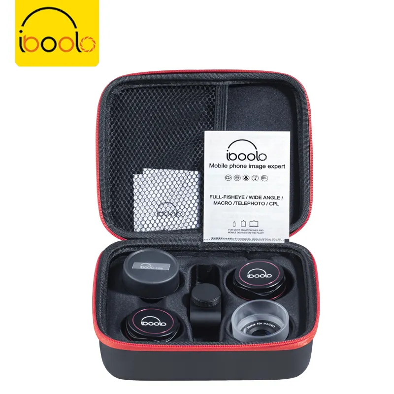 Iboolo Bioskop Lensa 4 In 1 PRO Lensa Kit 4K Definisi Tinggi Telephoto Wide Fisheye Macro Lens untuk Sel kamera Ponsel