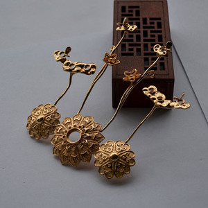 Wei Jin Style Copper Hairpin 120*110MM Lotus Flower <b>Crown</b> DIY Ancient Accessory Material - Product Image 2