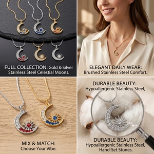 <span class=keywords><strong>Collana</strong></span> da Donna di Alta Gamma per Feste, Serie Luna con Ciondolo in Acciaio Inossidabile e Pietra Adesiva, Preferita per l'Export Transfrontaliero SSZWN 009 - Product Image 4
