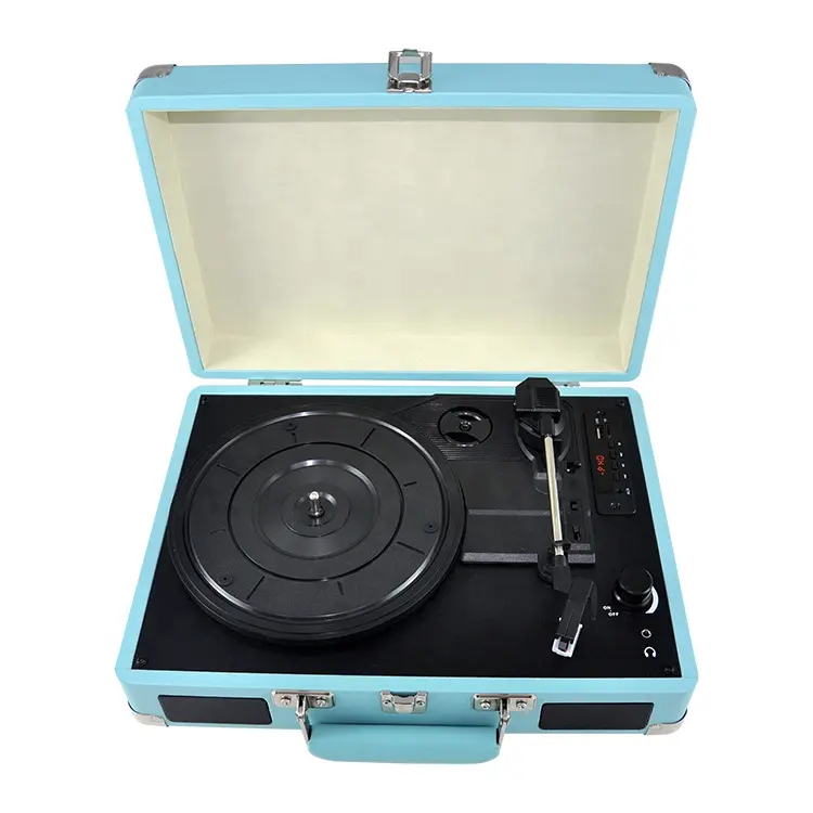 3 Kecepatan Portable Turntable Record Player dengan USB, TF, Bluetooth, FM, Usb atau TF Rekaman