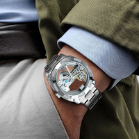 Montre mécanique automatique Winner GMT1165, design transparent, squelette, bracelet en acier inoxydable, montre-bracelet pour homme
