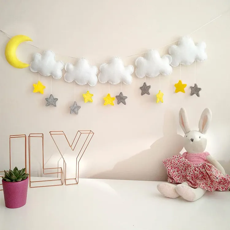 Custom Vilt Star Cloud Regendruppel Vorm Feest Kinderkamer Decoraties Hanger Muur Decor Voor Kinderkamer