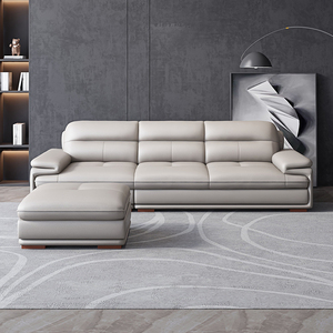 Canapé d'angle en cuir véritable pleine fleur de style nordique moderne, ensemble de canapés modulaires simples pour salon avec chaise longue gauche ou droite - Product Image 2