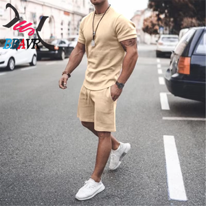 Fashion Blank Color Men's T-shirt and Short Sets Knit Jersey <b>Summer</b> Cotton t Shirt Short Sets for Men - Product Image 6