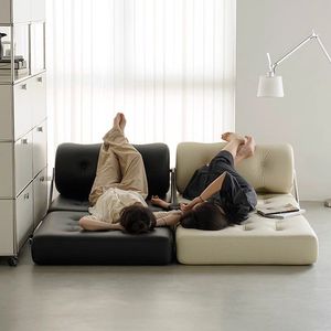 Sofá cama modular de cuero crema y negro, muebles seccionales para sala de estar, completamente ensamblado - Product Image 4