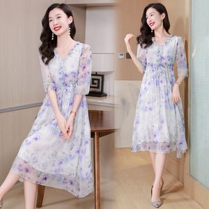 Vestido Largo de seda estilo diosa de verano para mujer, elegancia Floral, estampado Floral, vestido de seda informal, tela - Product Image 2