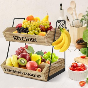 Cesta de Frutas de Madera de 2 Niveles, Estante de Almacenamiento para Cocina, Gran Capacidad, Estilo Mercado de Agricultores, Organizador de Encimera - Product Image 2